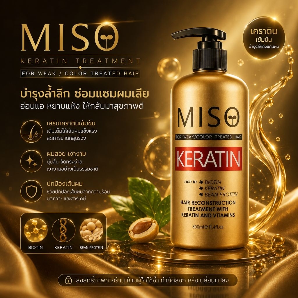 MISO-เคราตินสดแท้สำหรับผมแห้งเสียมาก Exp:2030 เพื่อทดแทนการยืด สำหรับผมที่ผ่าน ฟอก ย้อมสีบ่อย ปลายช็อตพร้อมวิธีทำ