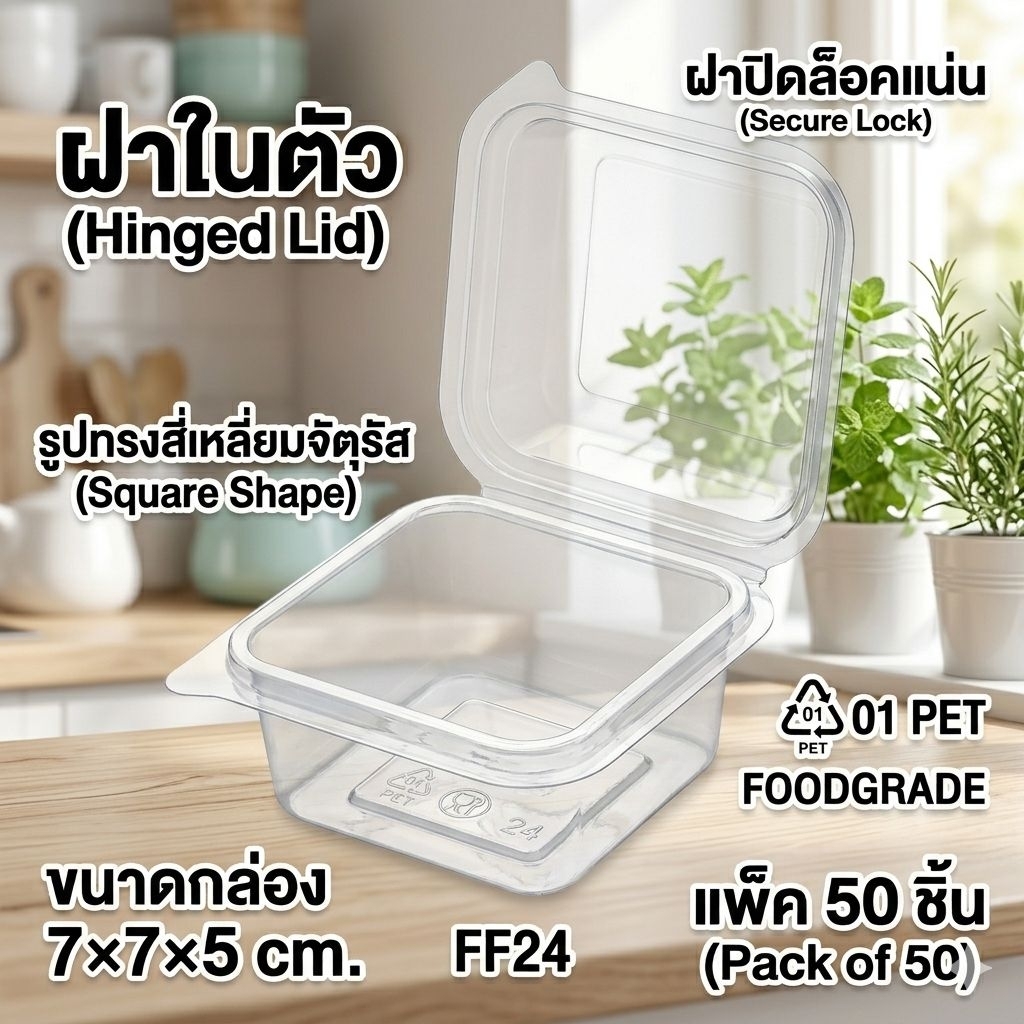 กล่องเบเกอรี่FF24ทรงสี่เหลี่ยมจัตุรัส(แพ็ค50ชิ้น)