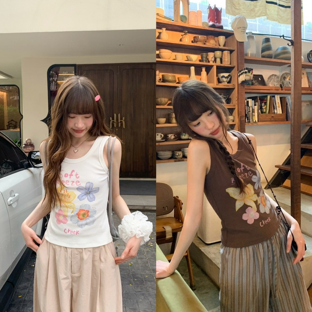 9732# เสื้อกล้ามสกรีนลายช่วงอก เนื้อผ้ายืดหยุ่นได้เยอะ TAG:WG.WE 🇰🇷