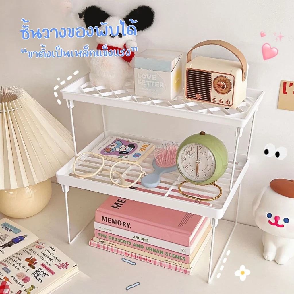 atroom ชั้นวางของพับได้ วางซ้อนกันได้ทุกขนาด ชั้นพลาสติก สำหรับวางของบนโต๊ะ อุปกรณ์จัดเก็บในครัว