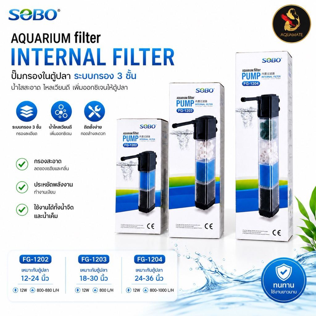 ปั๊มน้ำกรองตู้ปลา SOBO FG-1202 FG-1203 FG-1204 ประสิทธิภาพสูง ใช้งานเงียบ