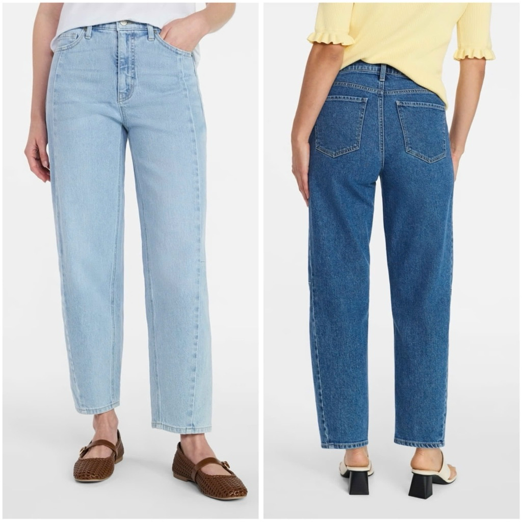 TIME&TRUE Barrel jeans กางเกงยีนส์สีฟอก เอวสูง ทรงสวย งานแท้