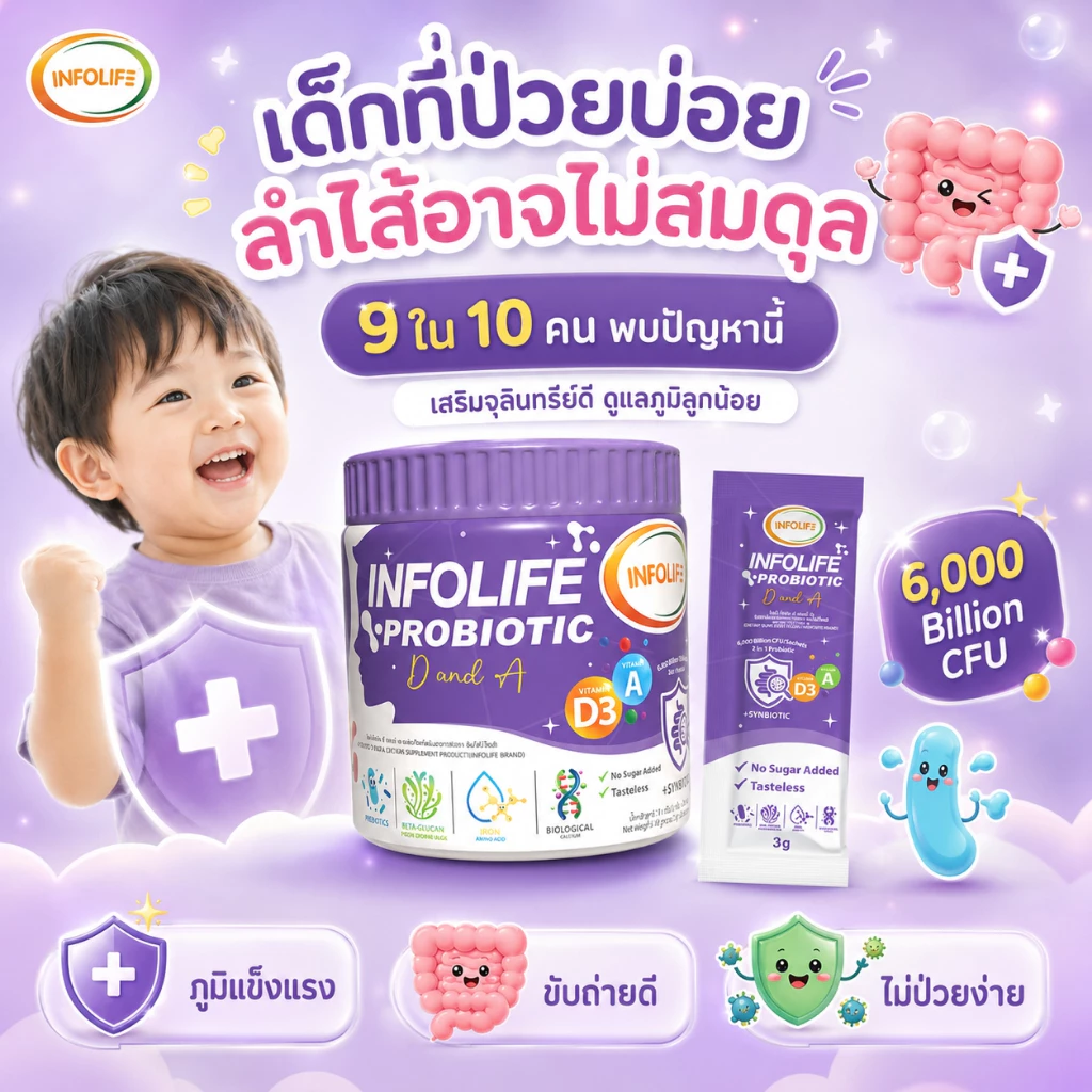 (มีส่งด่วน)อินโฟว์ไลฟ โพรไบโอติกส์ดีแอนด์เอ จุลินทรีย์น้ำนมแม่ เสริมภูมิคุ้มกัน ภูมิแพ้ ป่วยง่าย สมดุลลำไส้  สำหรับเด็ก thumbnail 4