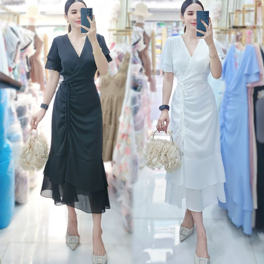 ชุดเดรสยาว ผ้าชีฟองสีพื้น ดีเทลแขน 2 ชั้น ระบายพริ้วๆ ด้านหน้าซ้าย รูด ขึ้นลง ได้ตามต้องการเลยค่า รอบอก 30-40 นิ้ว