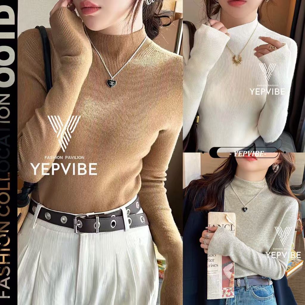 พร้อมส่ง เสื้อไหมพรมคอเต่าแขนยาว ร่องใหญ่ ผ้านิ่มสีพื้น Clothing Women