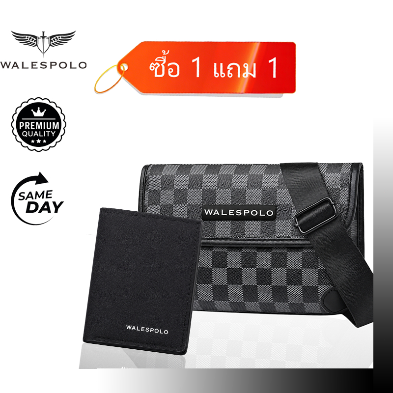 WALESPOLO กระเป๋าเงินผู้ชาย ใบสั้น น้ำหนักเบา วัสดุดี งานเย็บแน่น ใช้ได้ทุกวัน ของขวัญให้คนพิเศษ