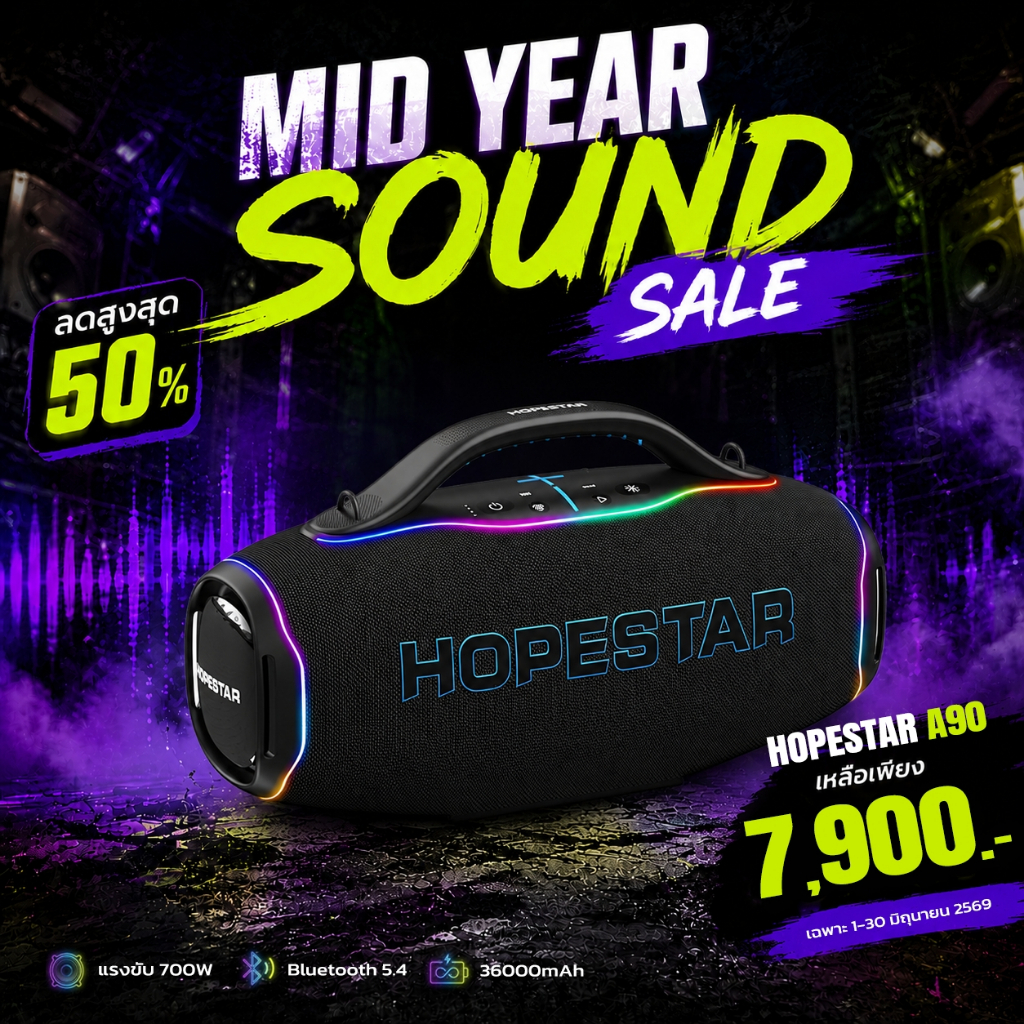 HOPSTAR A90 ลำโพงบลูทูธ (700W) พร้อมไมล์ลอย1ตัว ลำโพง8ดอก