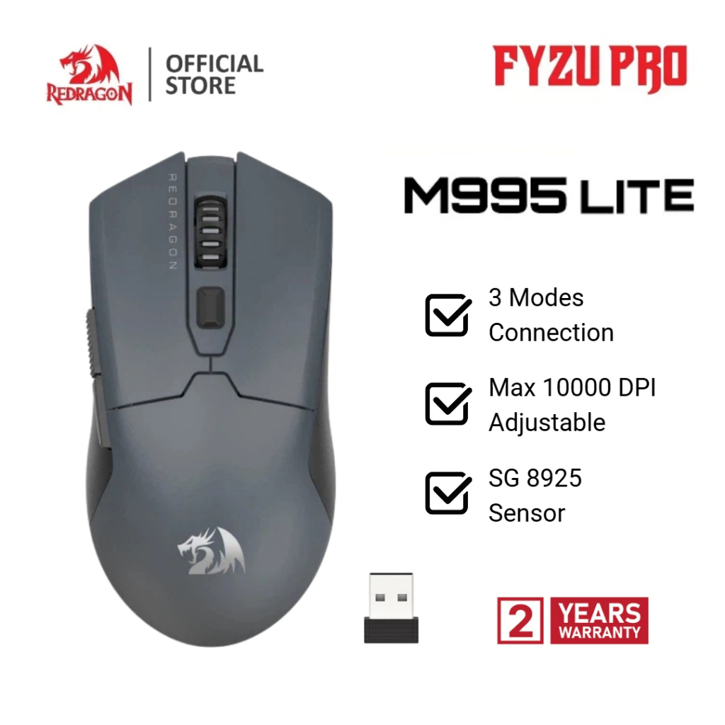 Redragon M995lit เมาส์เล่นเกมไร้สาย 10000 จุดต่อนิ้วน้ำหนักเบาเป็นพิเศษและ 2.4 กรัมเมาส์ชาร์จไร้สายสำหรับพีซี/แม็ค/แล็ปท