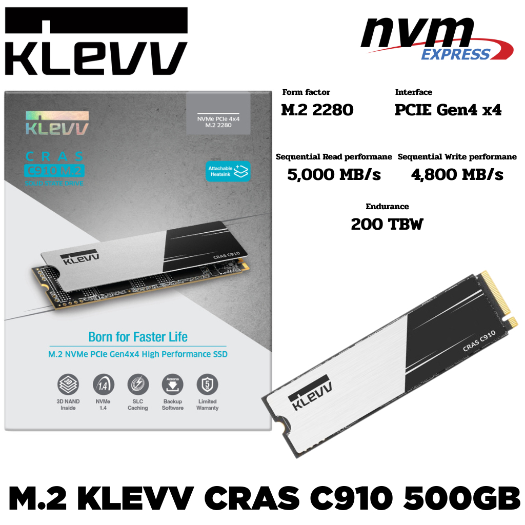 M.2 500GB SSD (เอสเอสดี) KLEVV CRAS C910 M.2 2280 NVMe PCIe GEN4x4