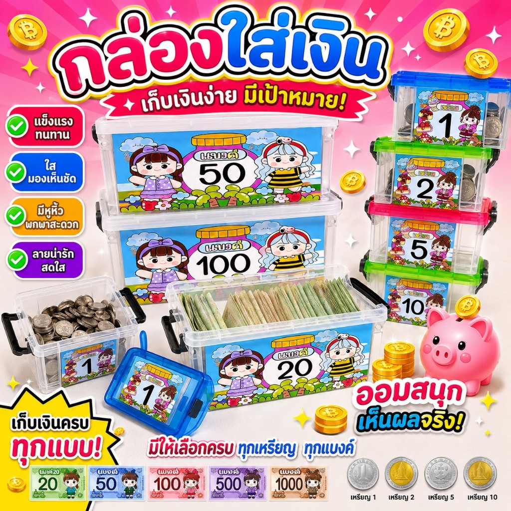 กล่องเก็บเงิน ( เก็บทั้งเงินเหรียญ เก็บทั้งเงินแบงค์)