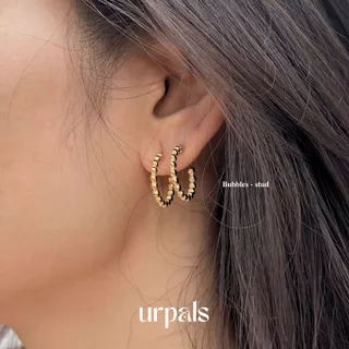 URPALS ต่างหูห่วง ต่างหูสายฝอ Stainless ชุบทอง18K ดีไซน์เก๋ สไตล์มินิมอล ทนน้ำ ทนเหงื่อได้ดี