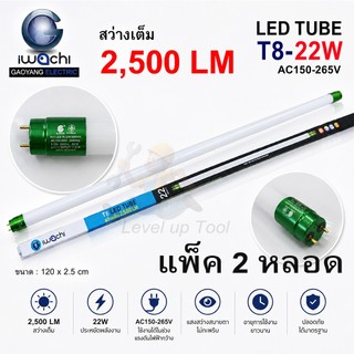 (แพ็ค 2 หลอด) IWACHI หลอดไฟนีออนยาว LED T8 22W (ขั้วสีเขียว) หลอดไฟแบบยาว แสงสีขาว (DAYLIGHT) ยาว 120 cm.