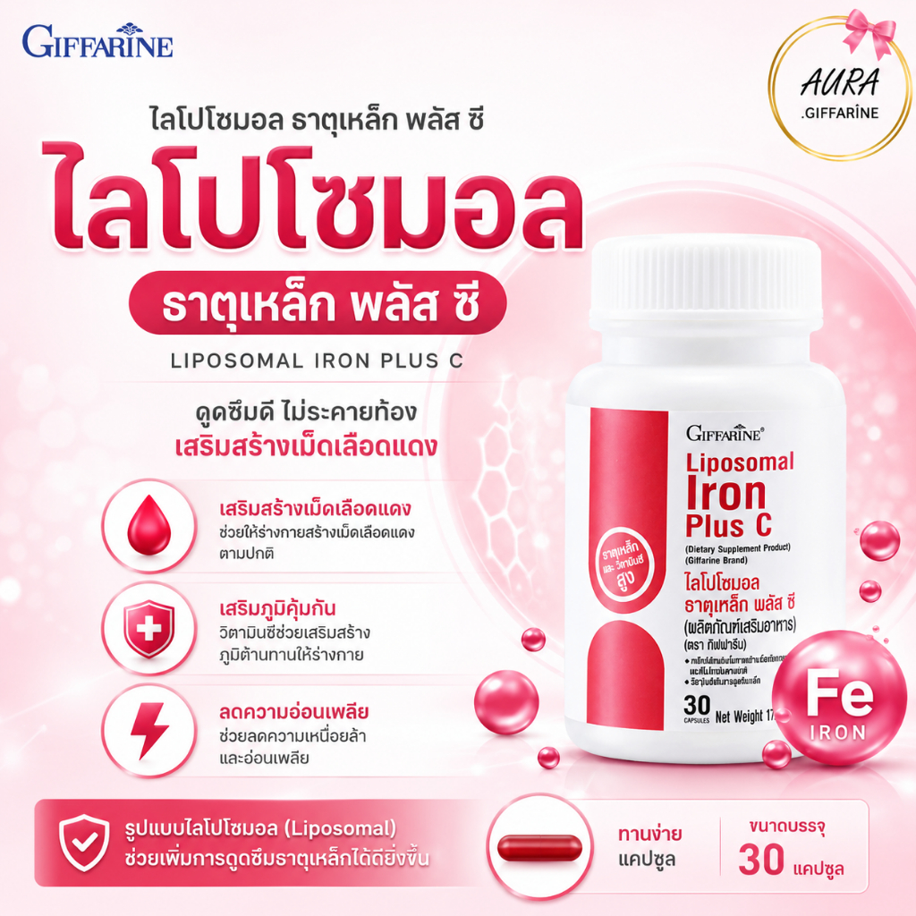 ไลโปโซมอล ธาตุเหล็ก พลัส ซี ธาตุเหล็กที่ ดูดซึมดี นำส่งเก่ง อ่อนโยน เปี่ยมประสิทธิภาพ
