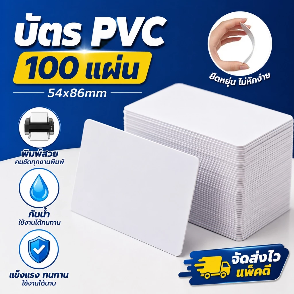 100/200pcs บัตรขาวเปล่า บัตรพลาสติก PVC Card พิมพ์ได้ 2 ด้าน หนา 0.8mm สำหรับเครื่องพิมพ์อิงค์เจ็ท Epson ขนาด 8.5x5.4cm