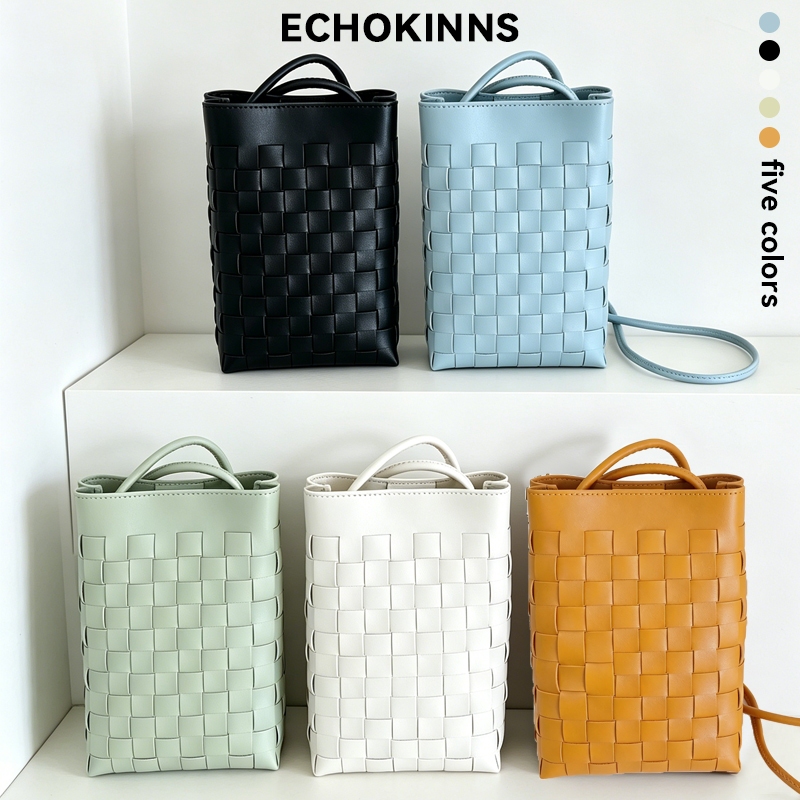 กระเป๋าสะพายไหล่ทอ Mini 6 สี หนัง PU น้ําหนักเบา กระเป๋าใส่โทรศัพท์ กระเป๋าเครื่องสำอางค์ Woven bag