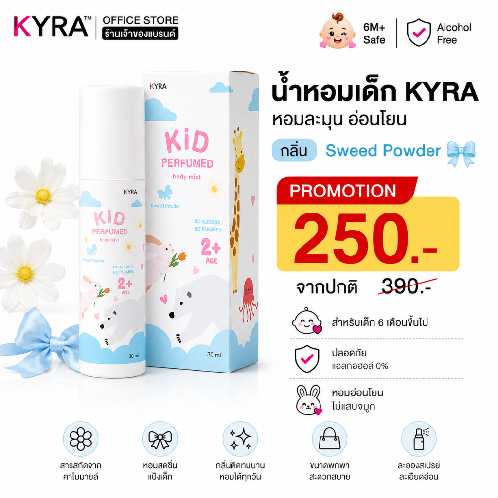 น้ำหอมเด็ก กลิ่นแป้งเด็ก baby body mist spray 30ml. ระงับกลิ่นกาย บำรุงผิว เพิ่มความหอมให้ลูก