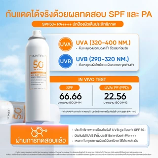 SKINTIFIC- Sunscreen Spray SPF50+ PA++++ ออลเดย์ไลท์ กันน้ำกันเหงื่อ บางเบาไม่เหนียว ใช้แต่งหน้าหลังได้ ขนาด 120ML