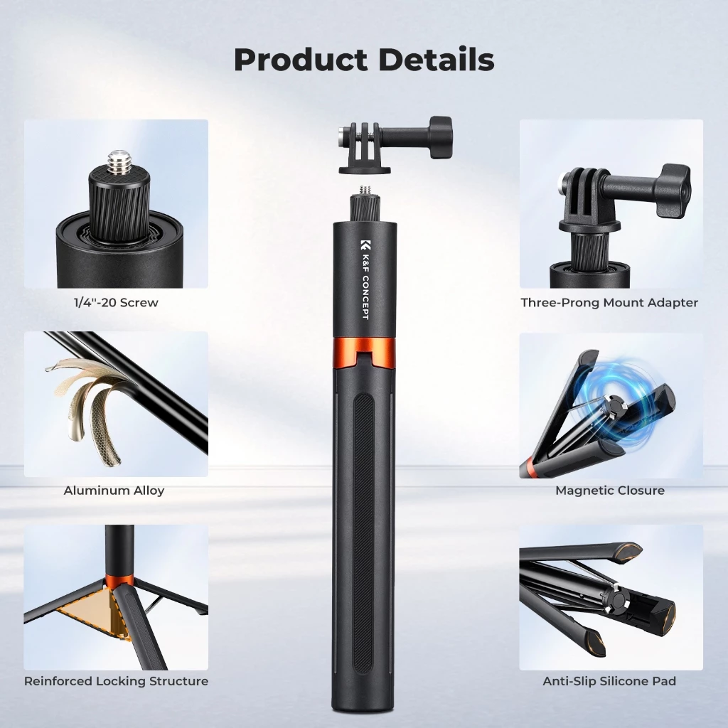K&F CONCEPT Quick-Release ไม้เซลฟี่ 1.68m tripod Auto-Open&Close for Insta360 X5/OSMO 360/Pocket 3/4 thumbnail 9