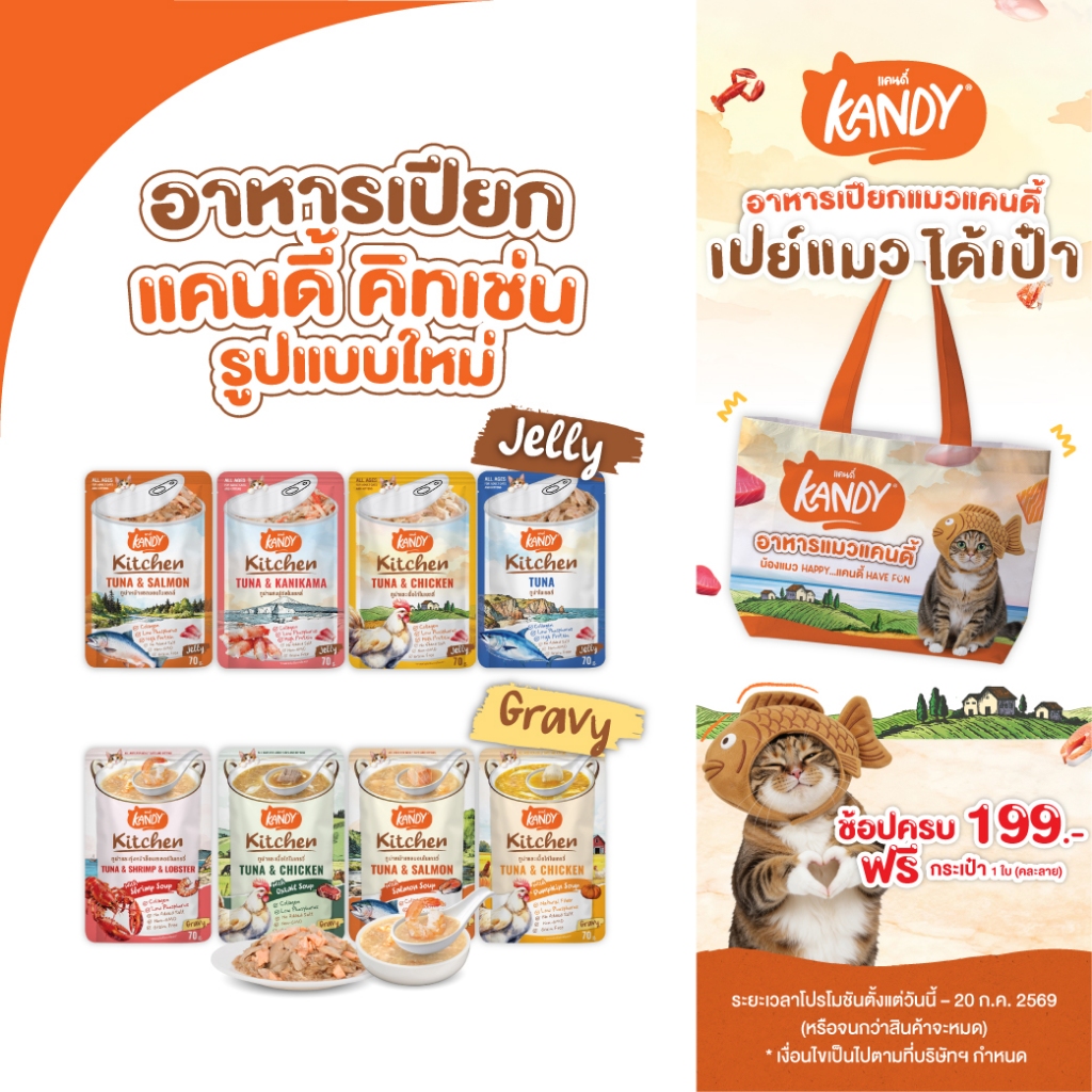 Kandy Kitchen Cat Wet Food อาหารแมวแคนดี้ ชนิดเปียก ขนาดซองละ 70 กรัม สำหรับแมวอายุ 2 เดือนขึ้นไป
