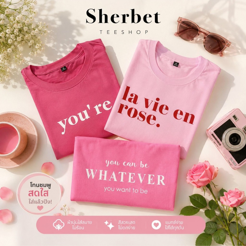 พร้อมส่ง🏷️/ เสื้อยืดโทนชมพู you’re |la vie enrose|you can be|sherbet.teeshop