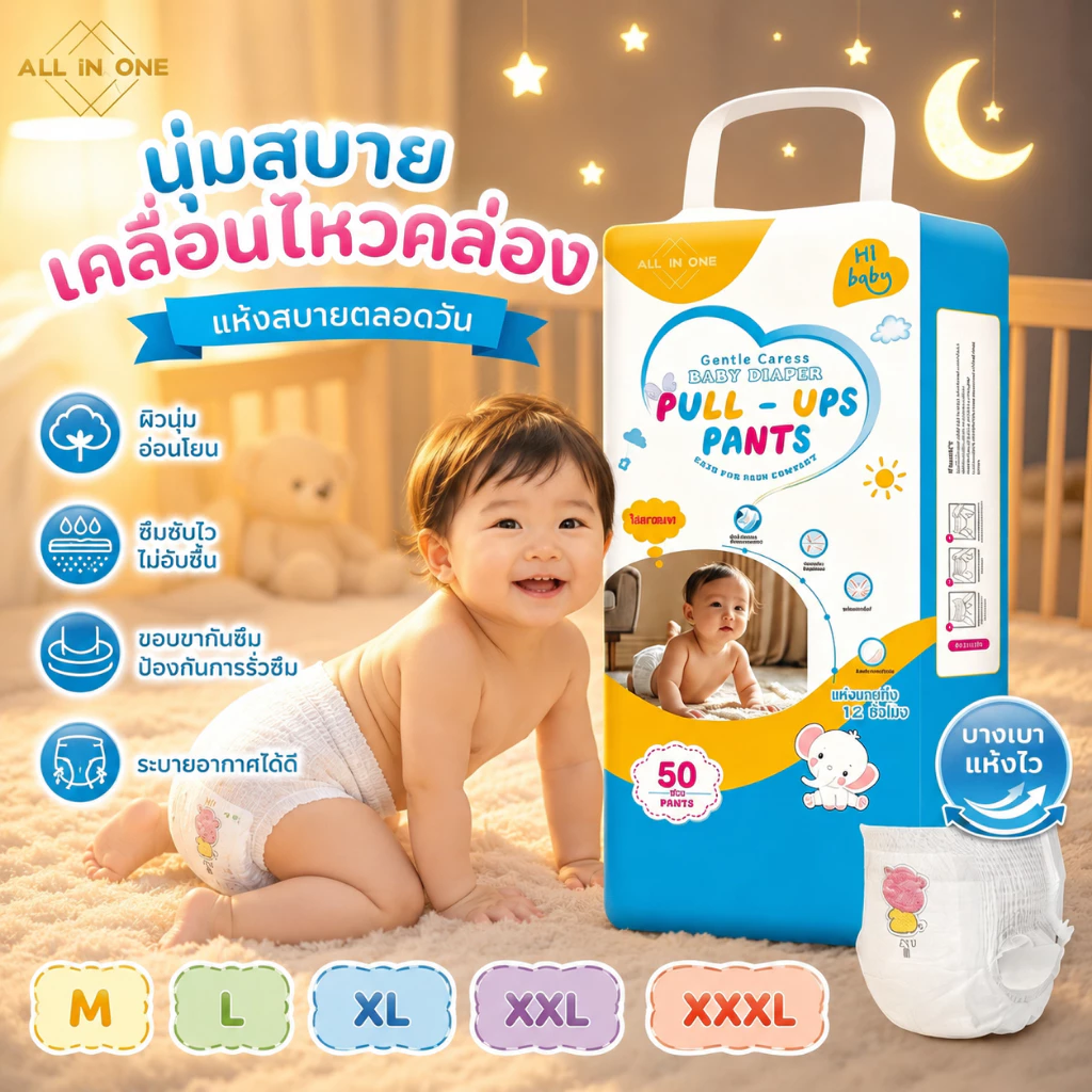 ผ้าอ้อมสำเร็จรูปเนื้อบางเบาระบายอากาศยอดเยี่ยมซับของเหลวรวดเร็วแห้งไวไม่เหนียวเหนอะหนะผิว