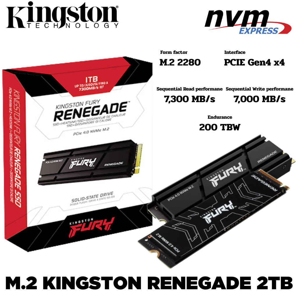 M.2 2TB SSD (เอสเอสดี) KINGSTON FURY RENEGADE  PCIE GEN4 WITH HEATSINK 4x4/NVMe 2280