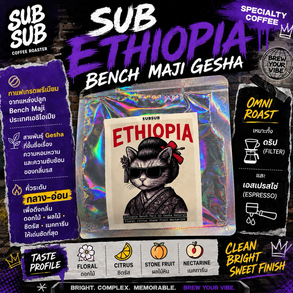 Ethiopia Bench Maji Gesha  คั่วOmni   Floral Citrus Stone Fruit Nectarine |