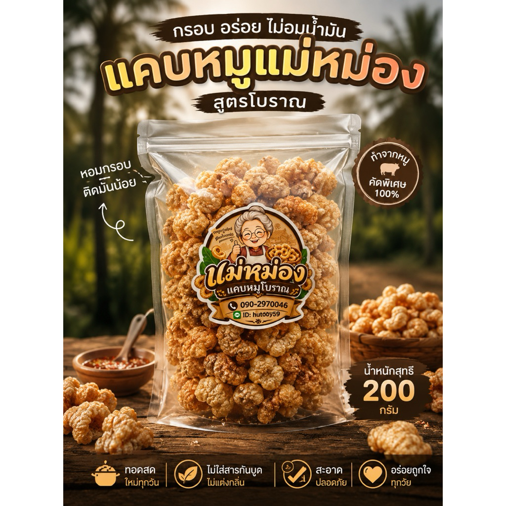 แคบหมูติดมันสูตรโบราณแม่หม่อง200กรัม