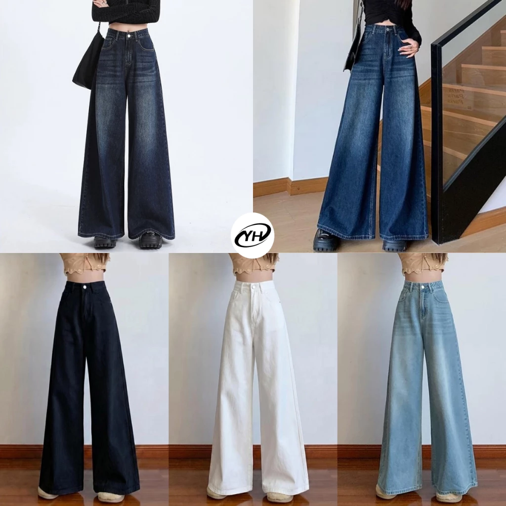 💥YH#2637💥มีไซส์ S-3XL💥กางเกงยีนส์ เอวสูง กระบอกใหญ่ ปลายขาบาน ใส่สบาย แมทง่าย แฟชั่นวินเทจ กางเกงขายาว