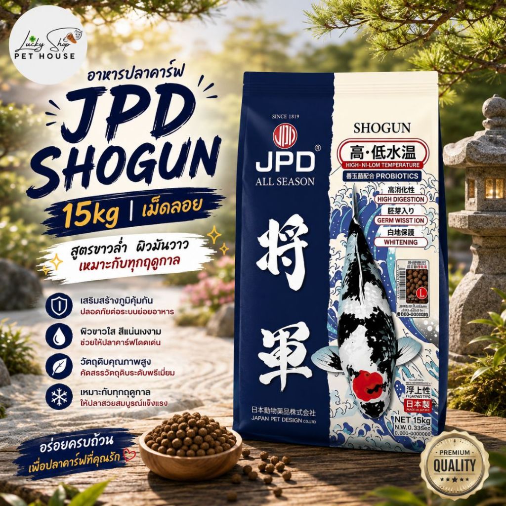 เจพีดี โชกุน 15kg l เม็ลอย JPD SHOGUN อาหารปลาคาร์ฟสูตรขาวล่ำ ผิวมันวาว เหมาะกับทุกฤดูกาล