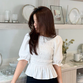 Lily Top - เสื้อแขนตุ๊กตาจั๊มเอว ผ้าฝ้าย แขนตุ๊กตาแขนศอก สมองลำตัวใส่แล้วหุ่นเพรียว (ลิลลี่)