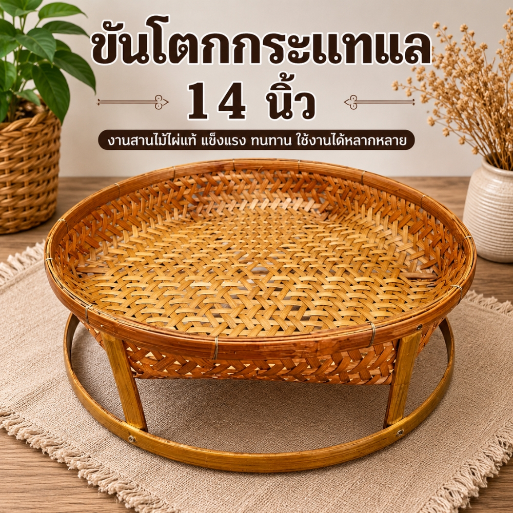 ขันโตกไม้ไผ่สาน 14 นิ้ว สูง 5-6 นิ้ว โตกกระแทแล ขันโตกกระแทแล ขันโตก (ขันโตกกระแทแล14นิ้ว)