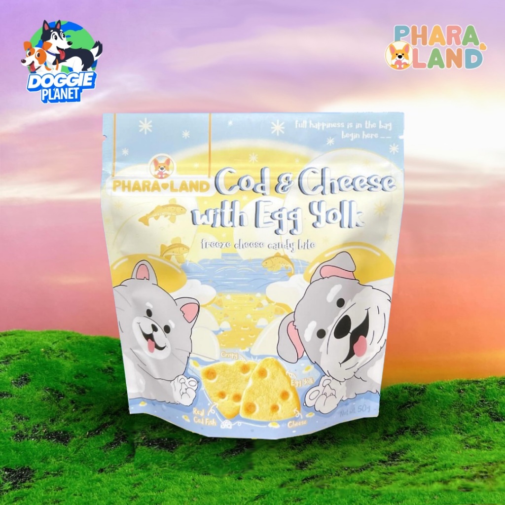 PharaLand Cod & Cheese with Egg Yolk ขนมสุนัข แมว ปลาค็อด ชีส ไข่แดง Freeze Dried โปรตีนสูง ไม่เค็ม Human Grade 50 g