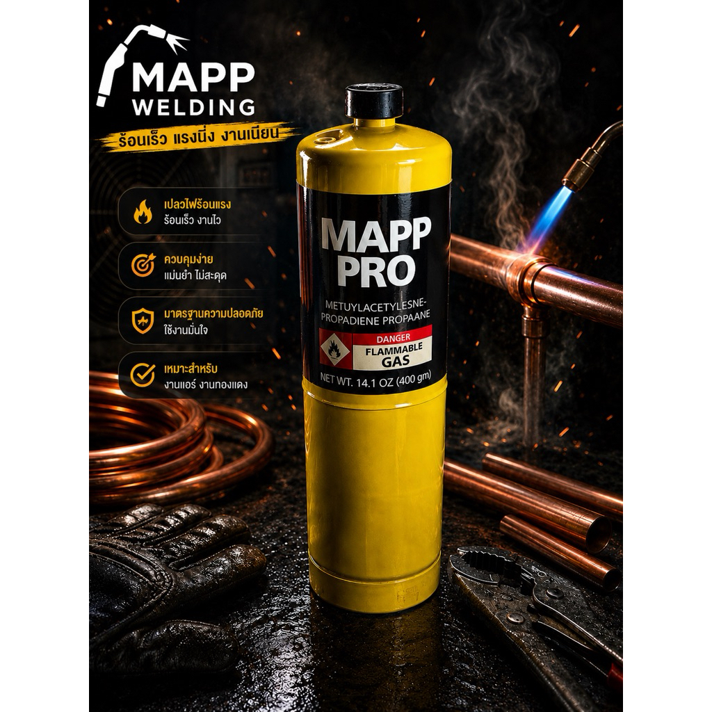 MAPP PRO ให้อุณหภูมิสูงสุด สำหรับเชื่อม-ตัด โลหะ และ พลาสติก