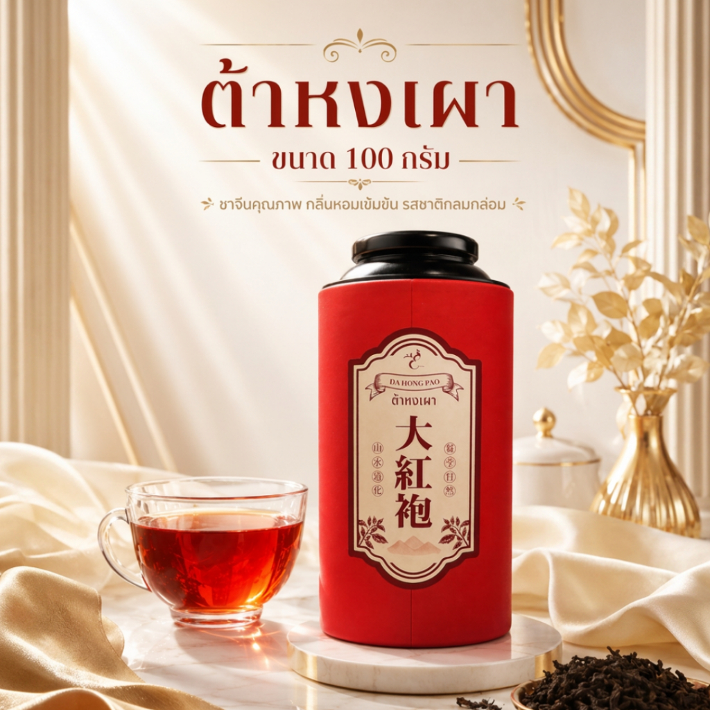 ชาต้าหงเผา Da Hong Pao 大红袍 พรีเมียม ชาภูเขาหิน อู่ยี่ซาน | หอมลึก รสนุ่ม ชงได้หลายน้ำ 100g | ใบชาโชคจำเริญ