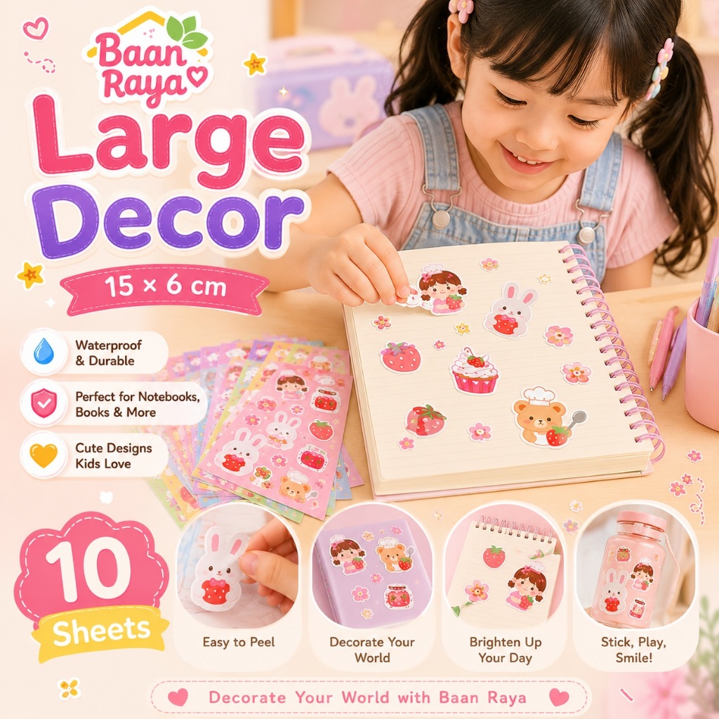 สติ๊กเกอร์ตกแต่งกันน้ำ ลายการ์ตูนน่ารัก DIY ติดแก้วน้ำ กระติกน้ำ กล่องข้าว Sticker Waterproof Cute Decor Baan Raya