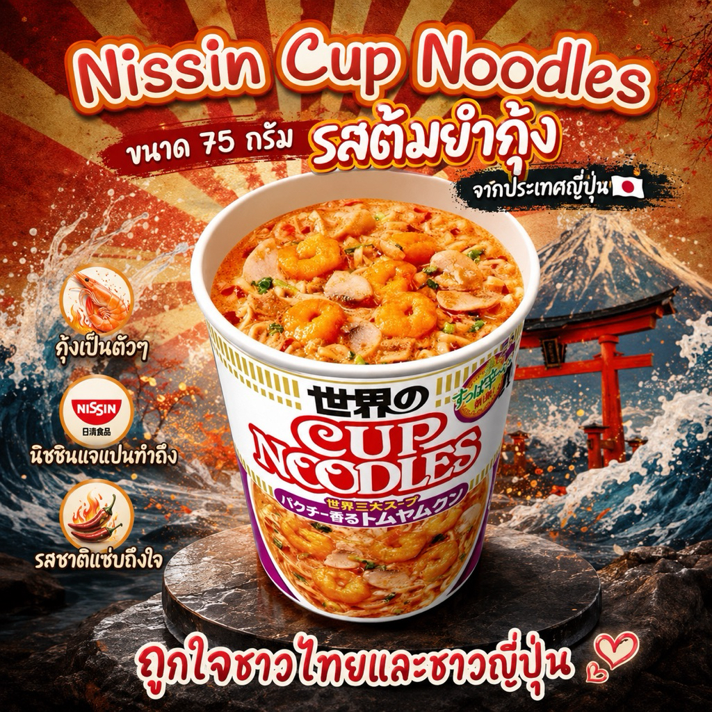 Nissin Cup Noodle 🍤รสต้มยำกุ้ง กุ้งตัวใหญ่วางขายในญี่ปุ่น อร่อยกว่าของไทย เปรี้ยว แซ่บถึงใจ