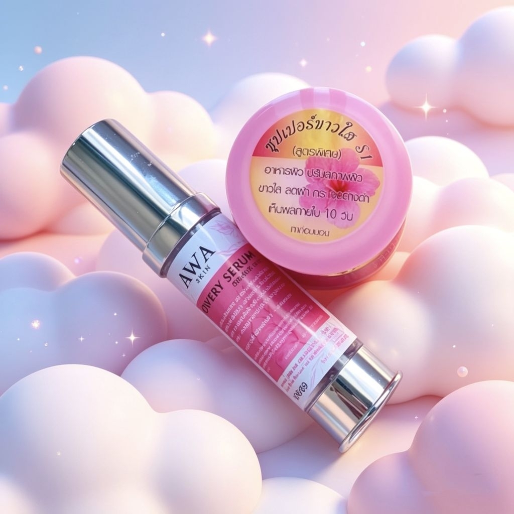 เซรั่มAwa10ml+ครีมS1ซุปเปอร์ไวท์ตลับชมพู5กรัม🎀
