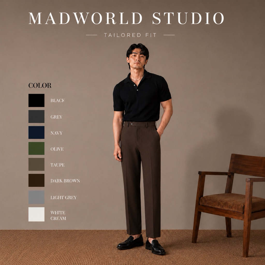 MADWORLD STUDIO TAILORED TROUSERS กางเกงเเสล๊คเอวสูง ทรงกระบอกเล็ก