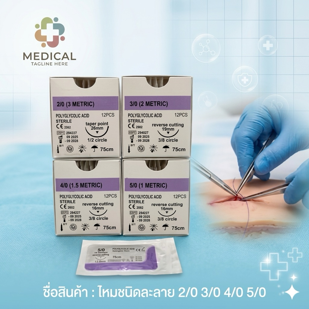 VICRYL ไหมชนิดละลายติดเข็ม ขนาดNo 2/0 No 3/0 No 4/0 No 5/0 ขายยกกล่อง 12 เส้น