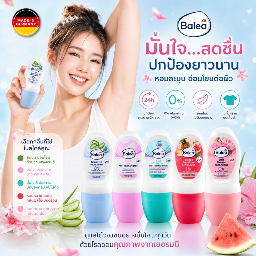 Balea Deo Roll on ลูกกลิ้งระงับกลิ่นกาย ไม่ทิ้งคราบ ชื่อดังจากเยอรมัน