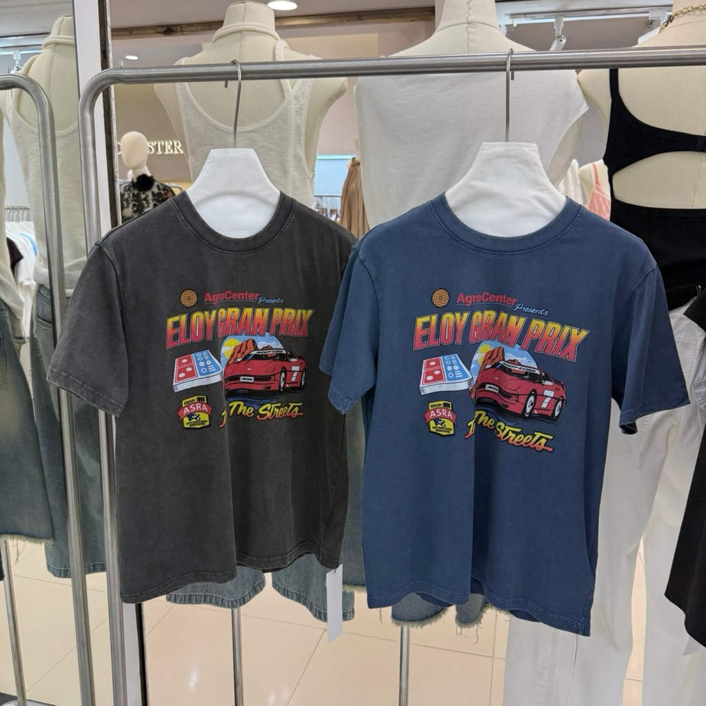 เสื้อยืดผ้าฟอก สกรีนลายรถ ทรงพอดีตัว