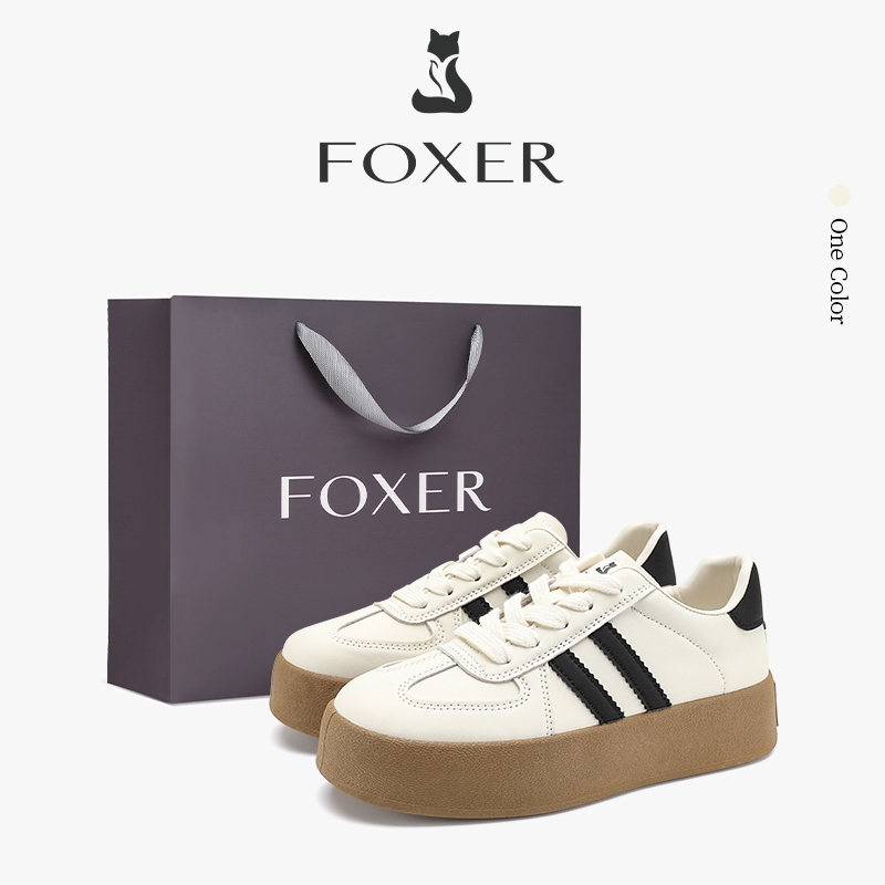FOXER รองเท้าผ้าใบสีขาวสำหรับผู้หญิง สไตล์คลาสสิก เรียบง่ายและใช้งานได้หลากหลาย