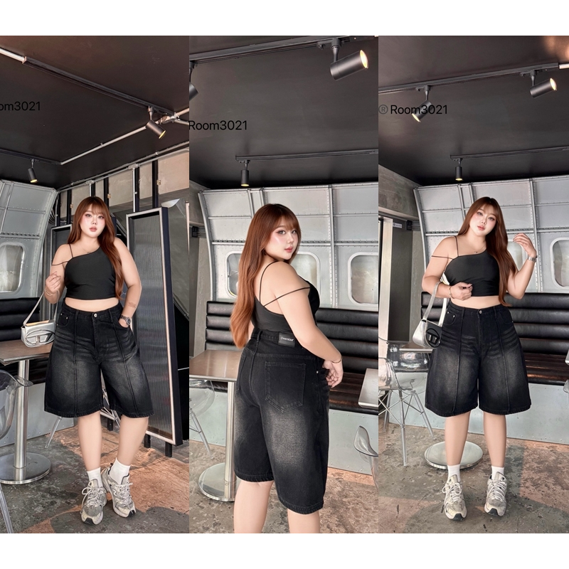 Black jeans กางเกงยีนส์ 4 ส่วน ทรงเท่ห์ แมทซ์ง่าย เสื้อผ้าสาวอวบอ้วน พลัสไซส์ ไซส์ใหญ่ TB