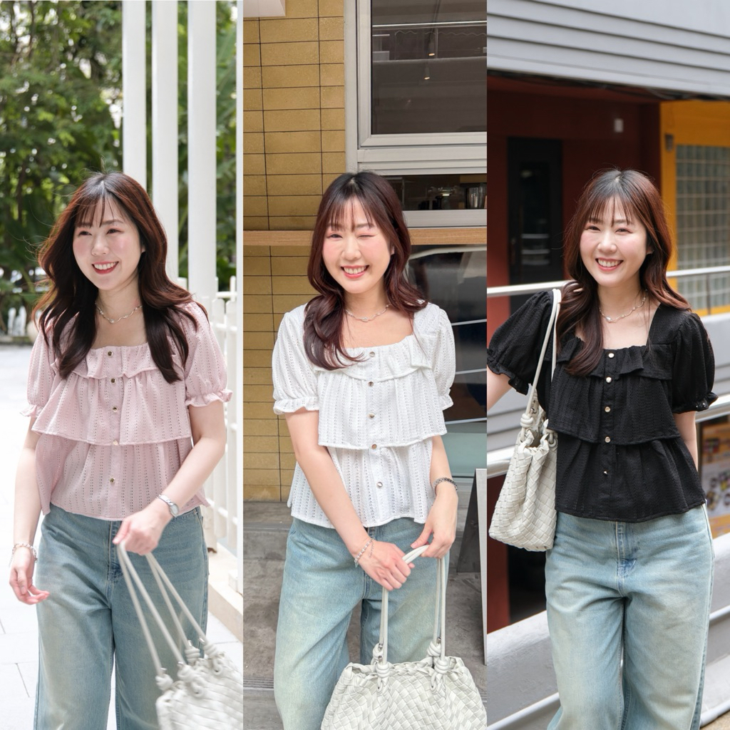Bonbon Blouse🌸🍭Chakia.store❣️เสื้อคอเหลี่ยมแขนตุ๊กตา ด้านหลังมีโบว์ผูก