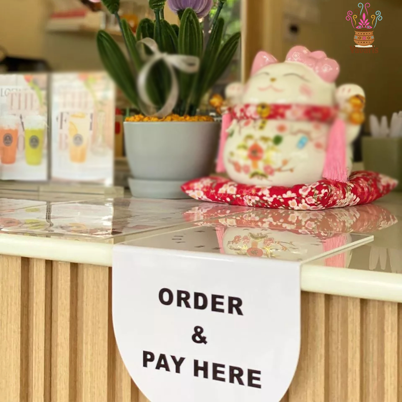 ป้าย order here ป้ายอะคริลิค ORDER & PAY HERE ขนาด 12x12 ซม.