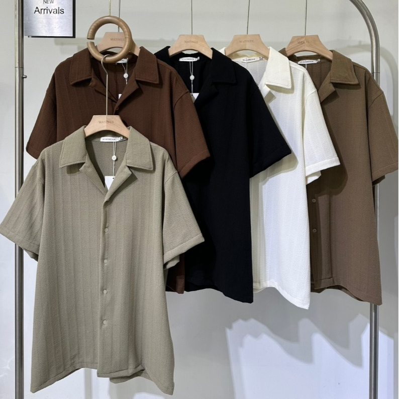 N093 – Soft Texture Minimal Shirt เสื้อเชิ้ตผู้ชายทรงโอเวอร์ ผ้าเท็กซ์เจอร์เรียบหรู