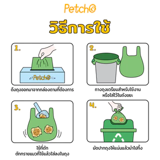 Petcho ถุงเก็บมูลสัตว์เลี้ยง ถุงเก็บมูลแมว ย่อยสลายได้ ความจุขนาดใหญ่ ความทนทานสูง ไม่ขาดง่าย ECO Friendly Poop Bag