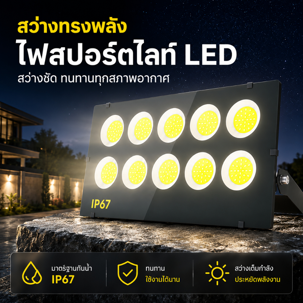 สปอตไลท์ ไฟส่องสว่าง 20000W แสงสีขาว ไฟสปอตไลท์กลางแจ้ง spotlight ส่องสว่างป้ายโฆษณา IP68 กันน้ำ เสียบปลั๊กไฟ