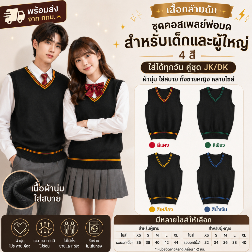 🔥พร้อมส่งจาก กทม.🔥 ชุด Harry Potter ฮอกวอตส์ ชุดพ่อมดแม่มด เสื้อคลุมเวทมนตร์ เด็กและผู้ใหญ่ คอสเพลย์ฮาโลวีน